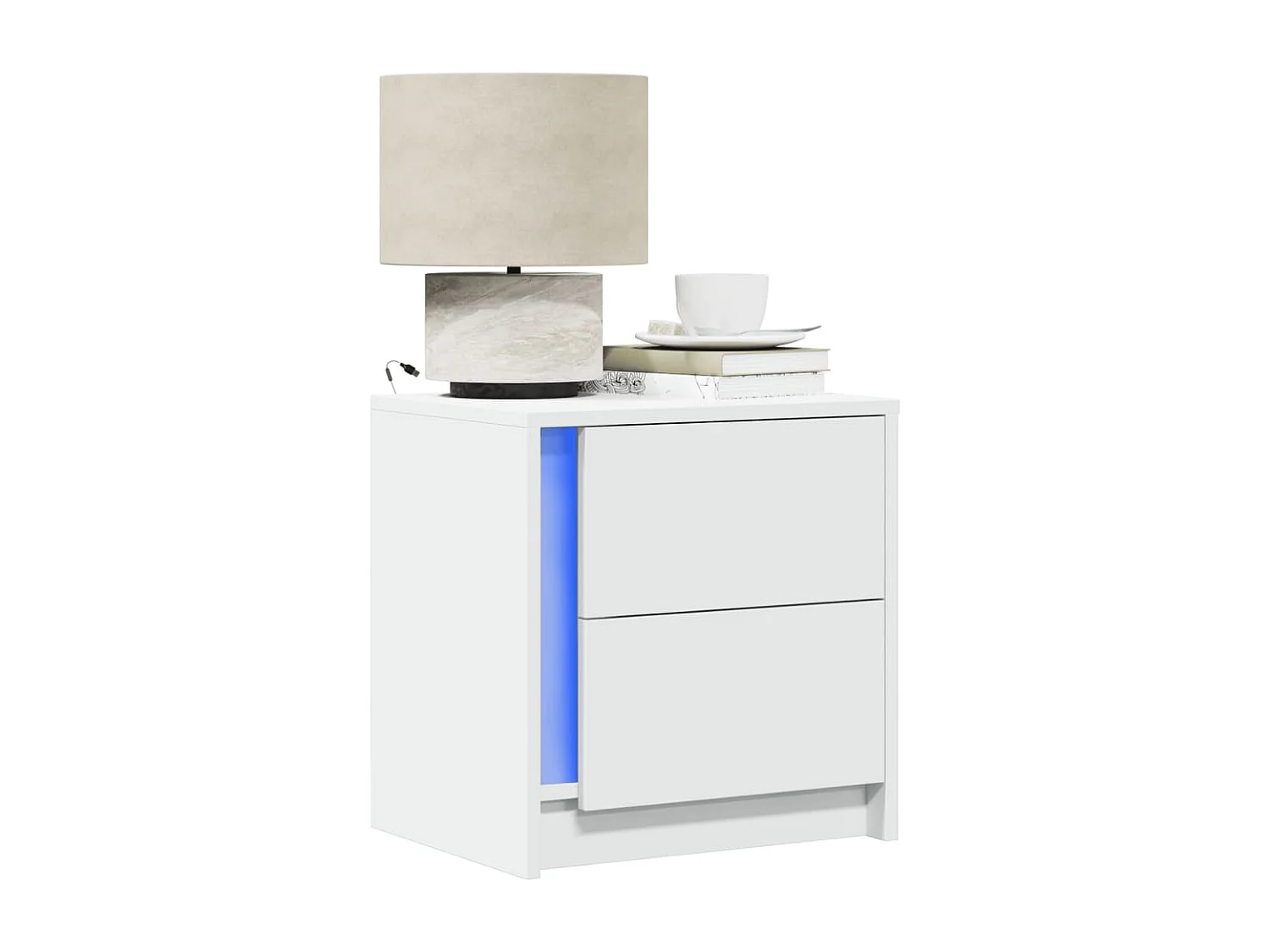 Nachttisch-Beistelltisch mit LED-Leuchten Weiß Holzwerkstoff SHL94064