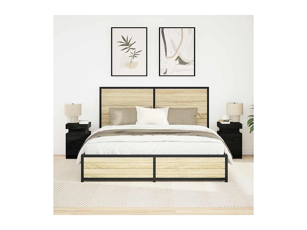 Mesita de Noche | Mesa auxiliar con cajón 2 uds. Roble negro 35x39x55 cm