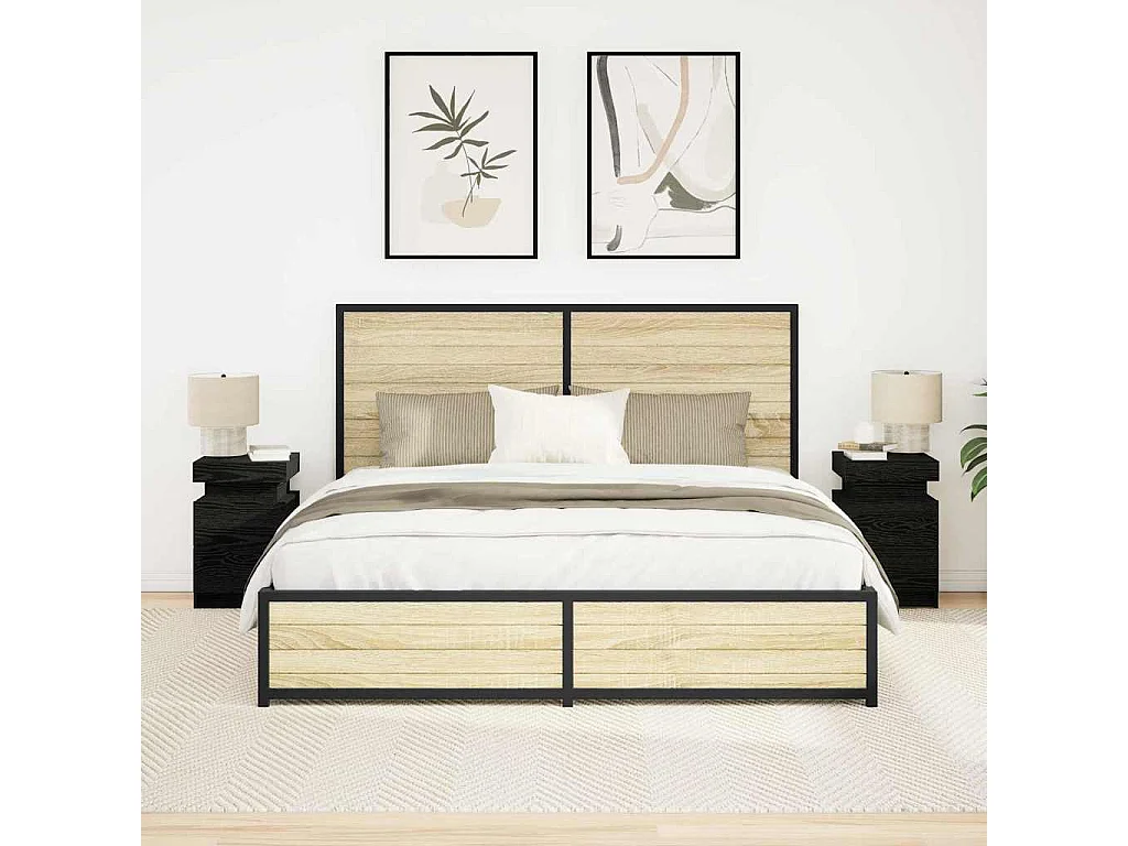 Mesita de Noche | Mesa auxiliar con cajón 2 uds. Roble negro 35x39x55 cm