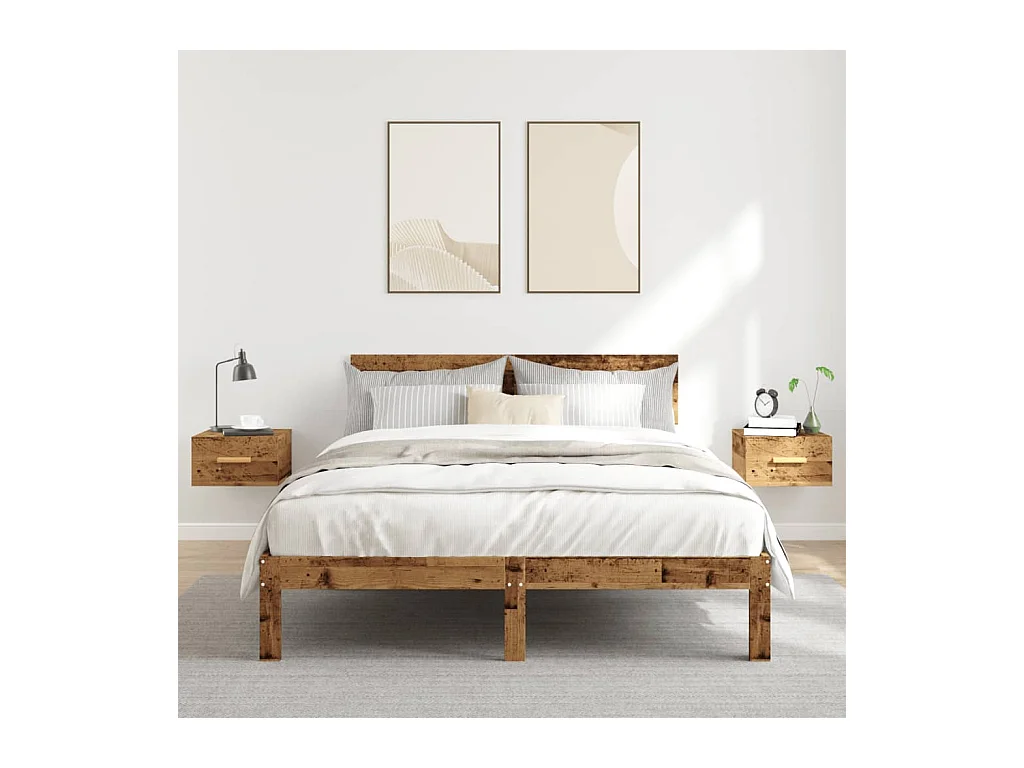 Mesitas de noche | Mesilla de noche de pared 2 uds madera envejecida 35x35x20 cm