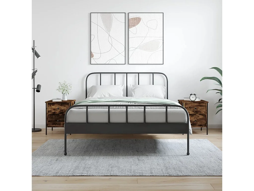 Nachttisch 2er Set-Beistelltisch-Nachttischkommode Räuchereiche 40x42x50 cm Holzwerkstoff SHL70393