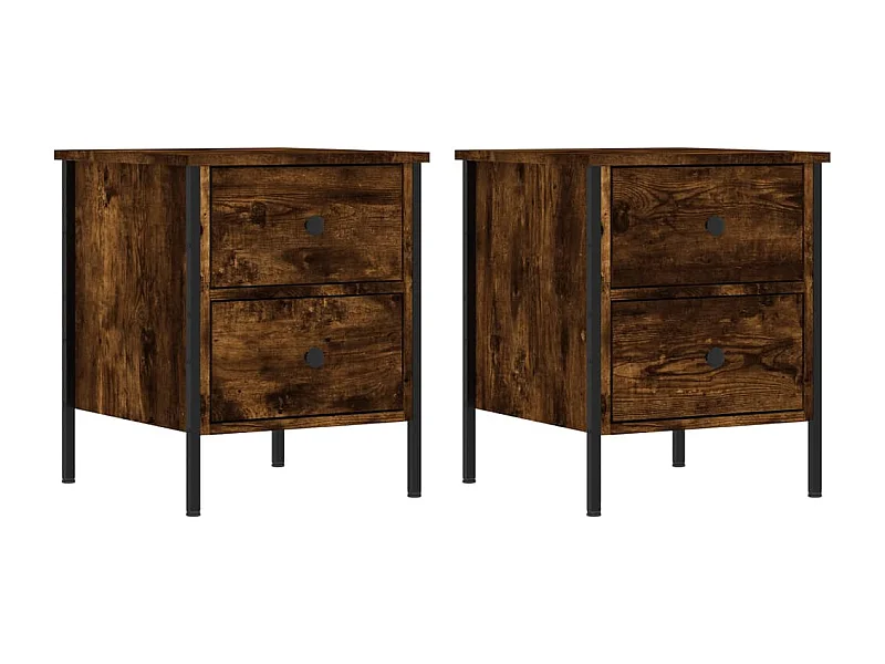 Nachttisch 2er Set-Beistelltisch-Nachttischkommode Räuchereiche 40x42x50 cm Holzwerkstoff SHL70393