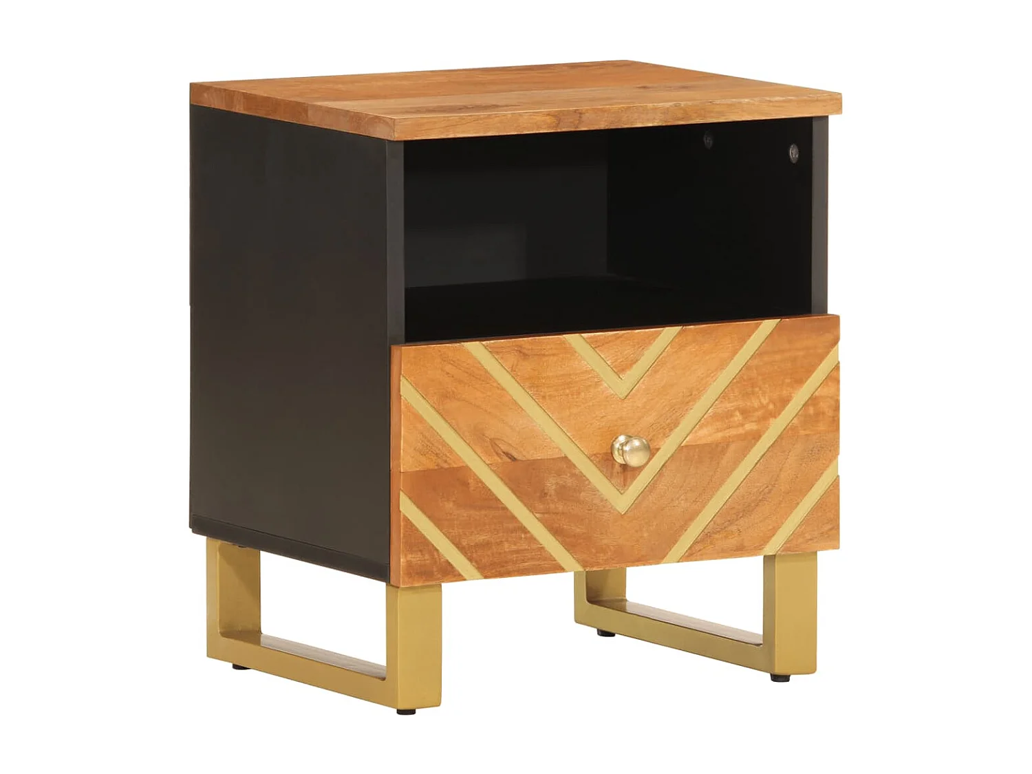 Nachttisch-Beistelltisch Braun und Schwarz Massivholz Mango SHL43822