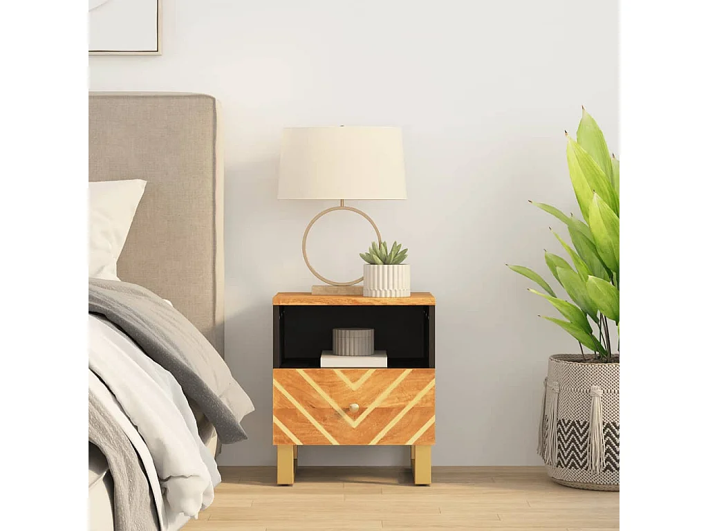 Nachttisch-Beistelltisch Braun und Schwarz Massivholz Mango SHL43822