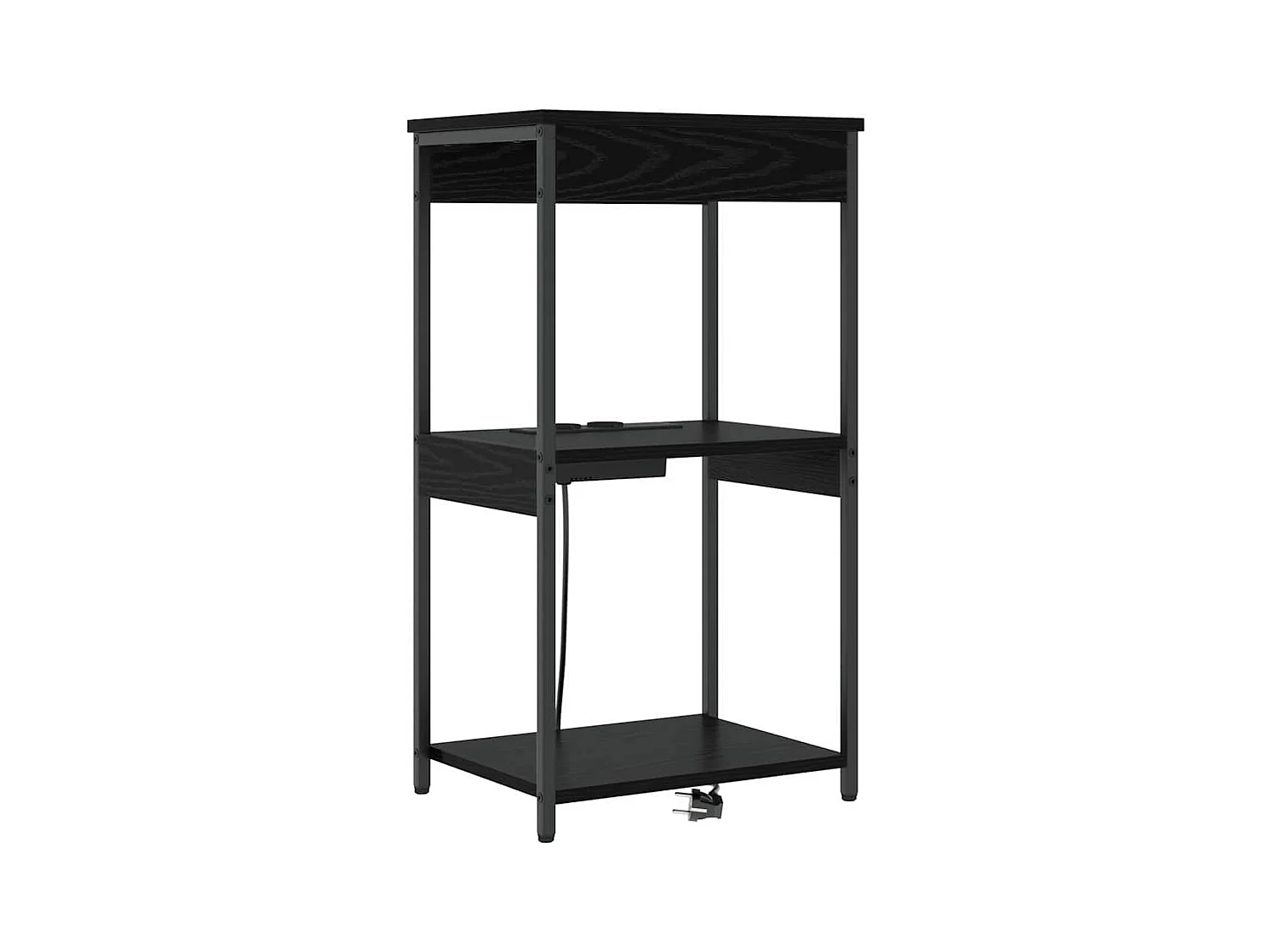 Mesita de Noche | Mesa auxiliar con Estación de Carga con estante Roble negro