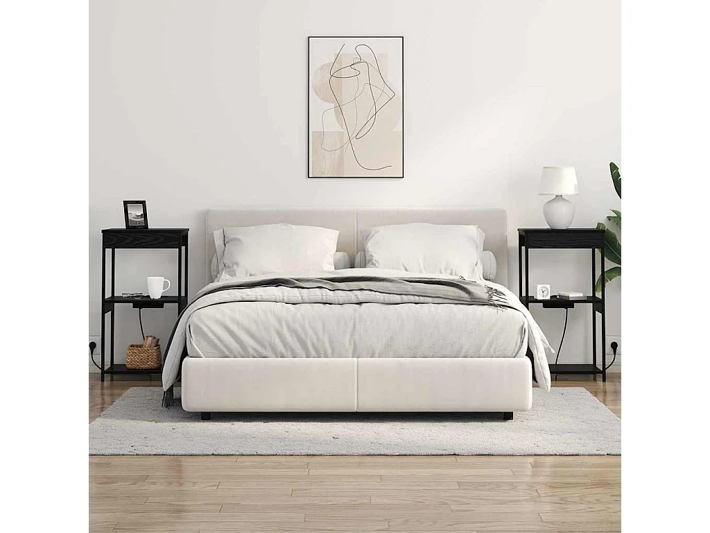 Mesita de Noche | Mesa auxiliar con Estación de Carga con estante Roble negro