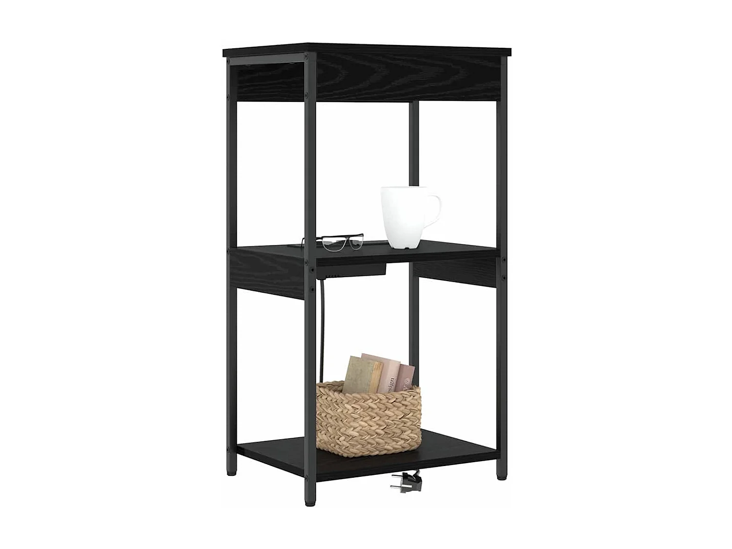 Mesa de Cabeceira | Armário Lateral com Estação de Carregamento Carvalho preto