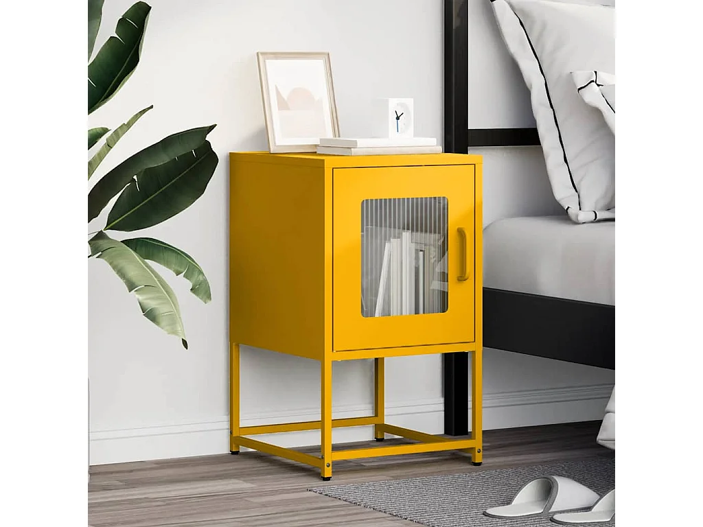 Mesita de noche | Mesilla de noche acero laminado en frío amarillo 36x39x60,5 cm