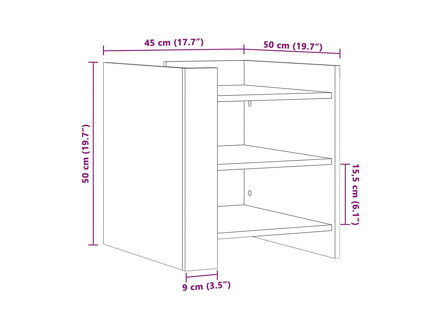 Table de chevet-Table d'appoint Compartiments ouverts gris béton 45x50x50 cm bois d'ingénierie