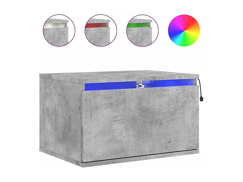 Mesita de noche | Mesilla de noche de pared con luces LED gris hormigón