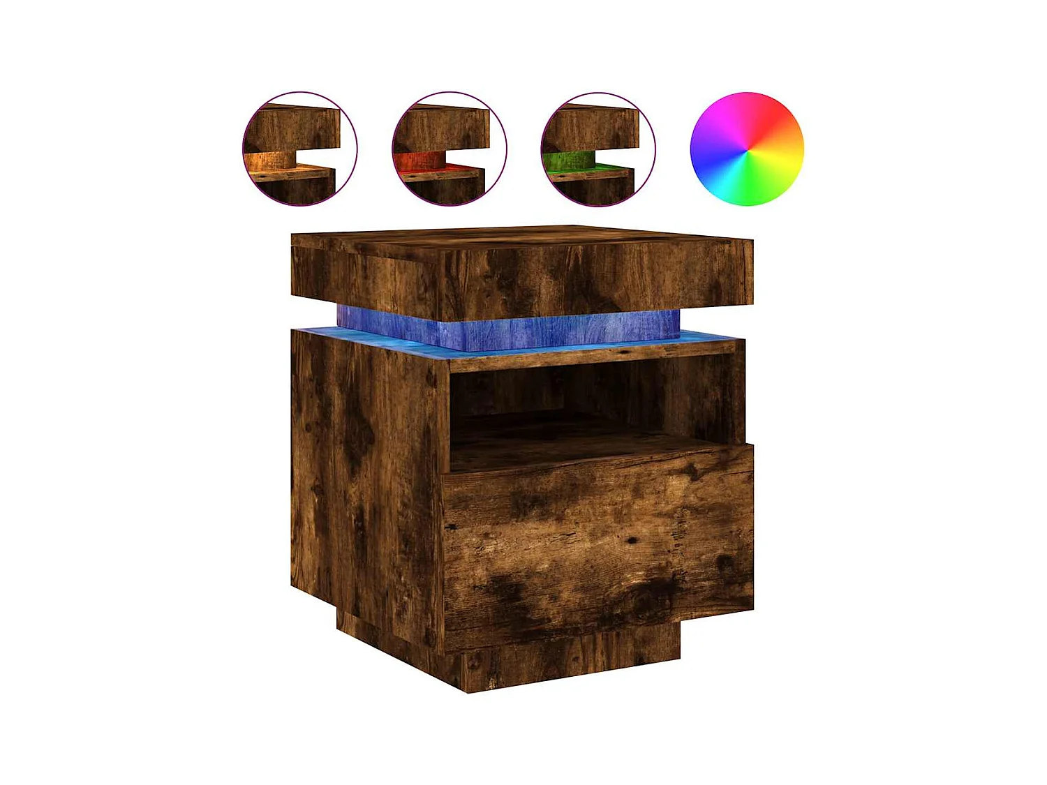 Pack 2 uds Mesitas de noche | Mesilla de noche con luces LED roble ahumado 40x39x48,5cm