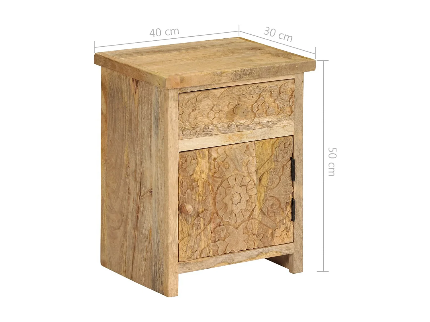 Comodino | Tavolino da notte in Legno Massello di Mango 40x30x50 cm SHL6389