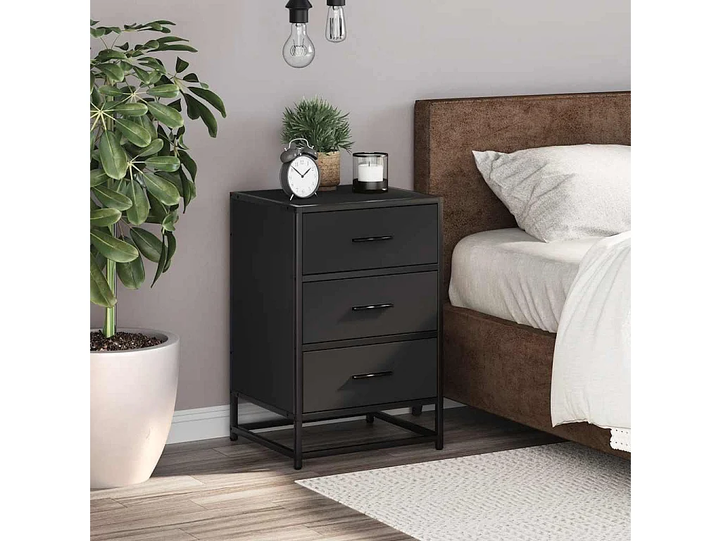 Nachttisch-Beistelltisch Schwarz 40x34,5x60 cm Holzwerkstoff und Metall SHL43218