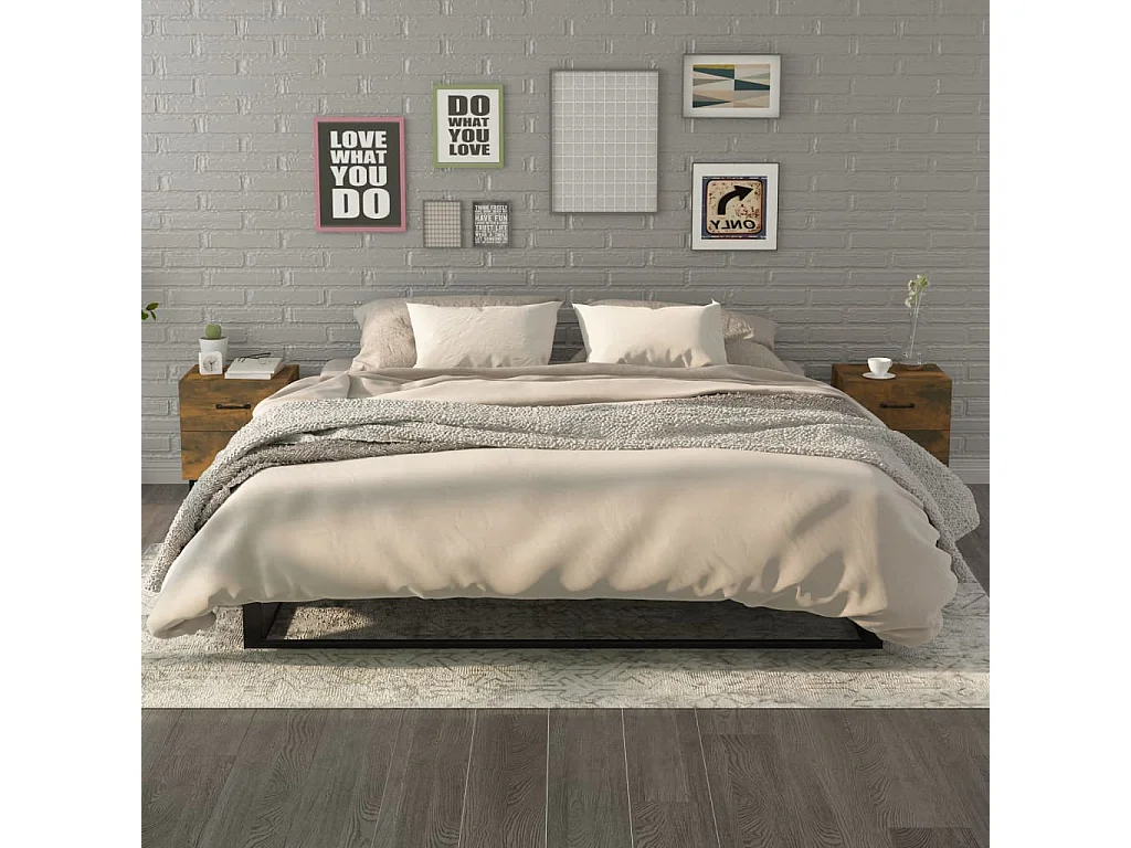 Nachttisch 2er Set-Beistelltisch-Nachttischkommode Räuchereiche 40x35x47,5 cm SHL29747