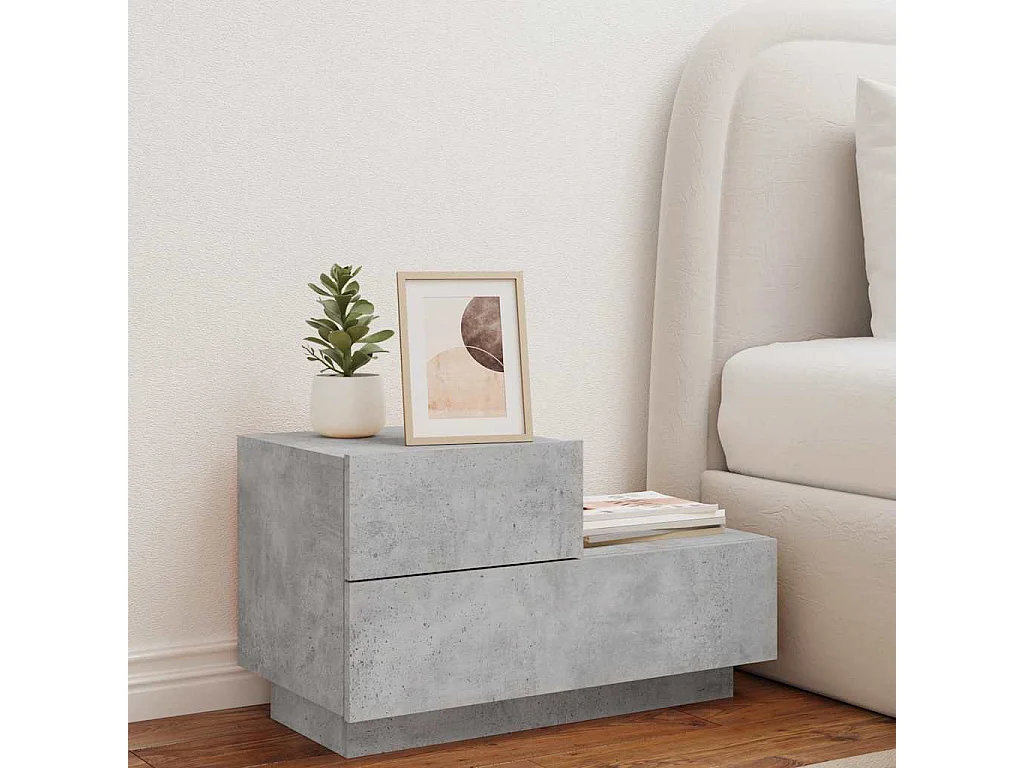 Table de chevet Étroite avec Éclairage LED gris béton 70x36x40,5 cm