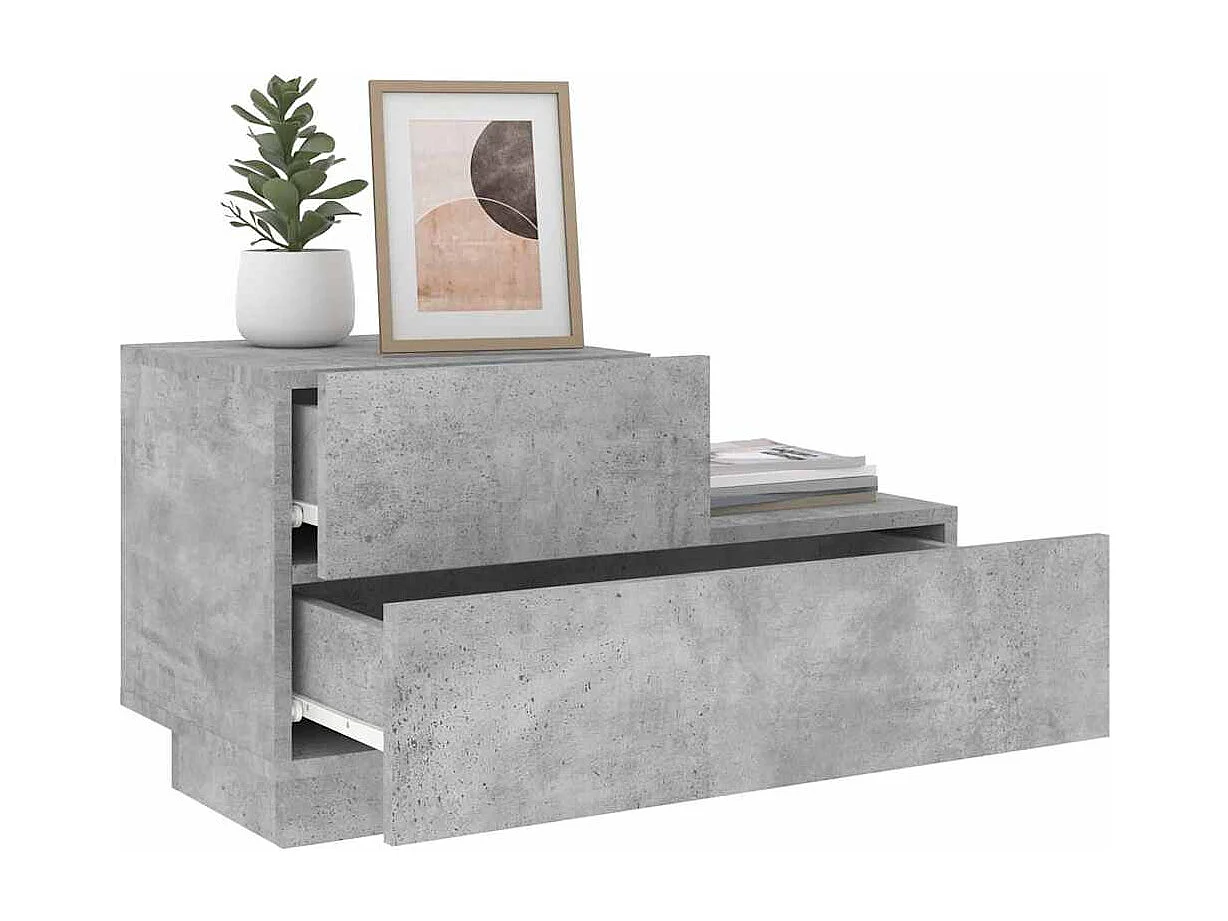 Table de chevet Étroite avec Éclairage LED gris béton 70x36x40,5 cm