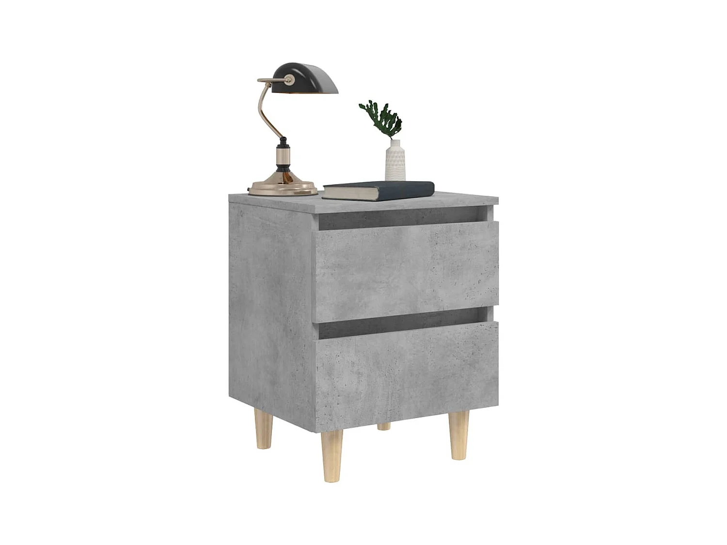 Mesita de noche | Mesilla de noche con patas madera pino gris hormigón 40x35x50 cm