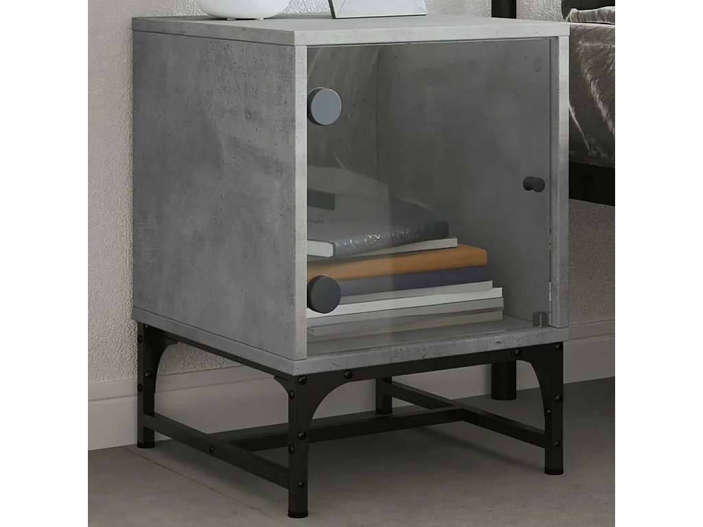 Mesitas de noche | Mesilla de noche puertas de vidrio 2 uds gris hormigón 35x37x50 cm