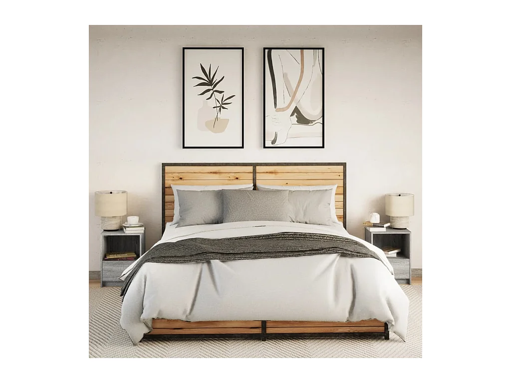 Mesitas de noche | Mesilla de noche luces LED 2 uds madera ingeniería gris Sonoma