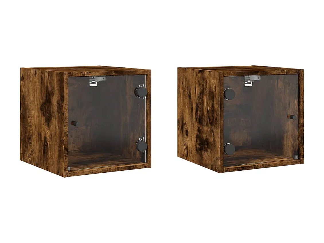 Mesitas de noche | Mesilla de noche puertas de vidrio 2 uds roble ahumado 35x37x35 cm