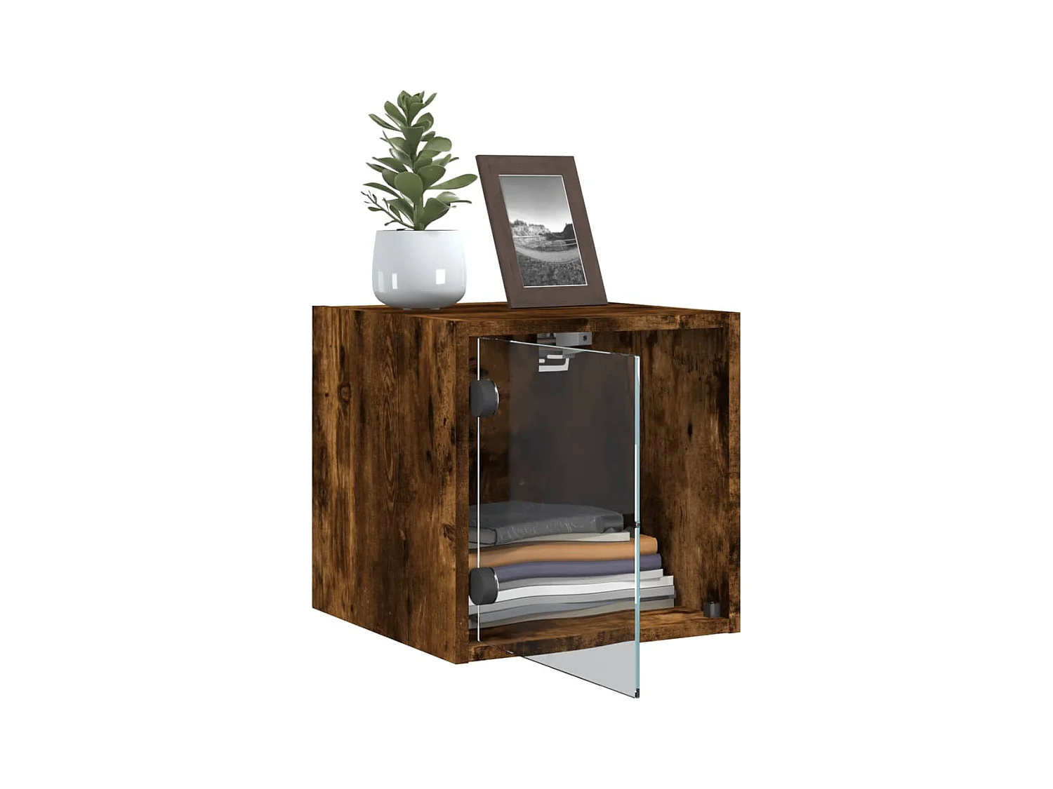 Mesitas de noche | Mesilla de noche puertas de vidrio 2 uds roble ahumado 35x37x35 cm