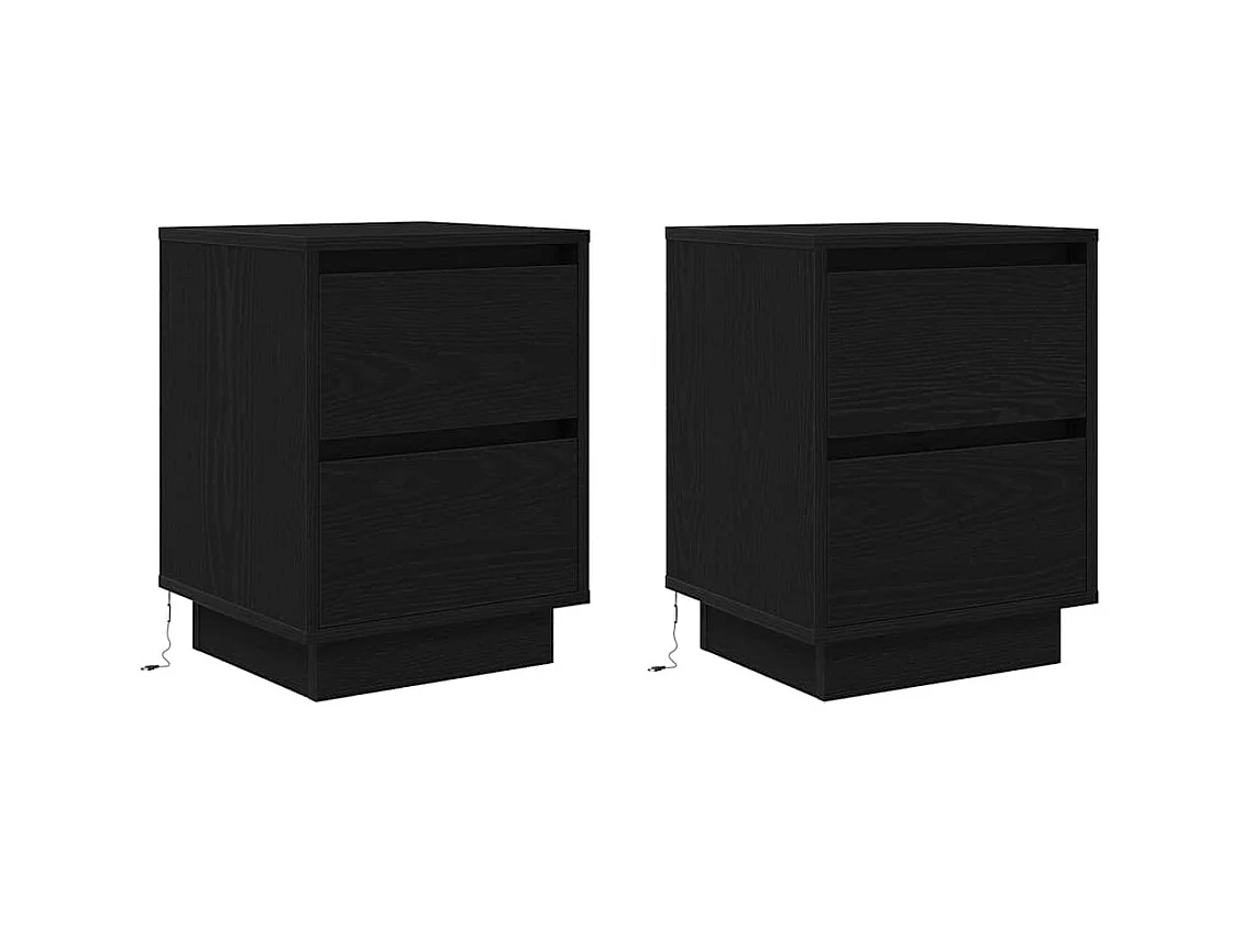 Mesillas de noche | Mesita de noche con luces LED 2 uds negro 38x34x50 cm