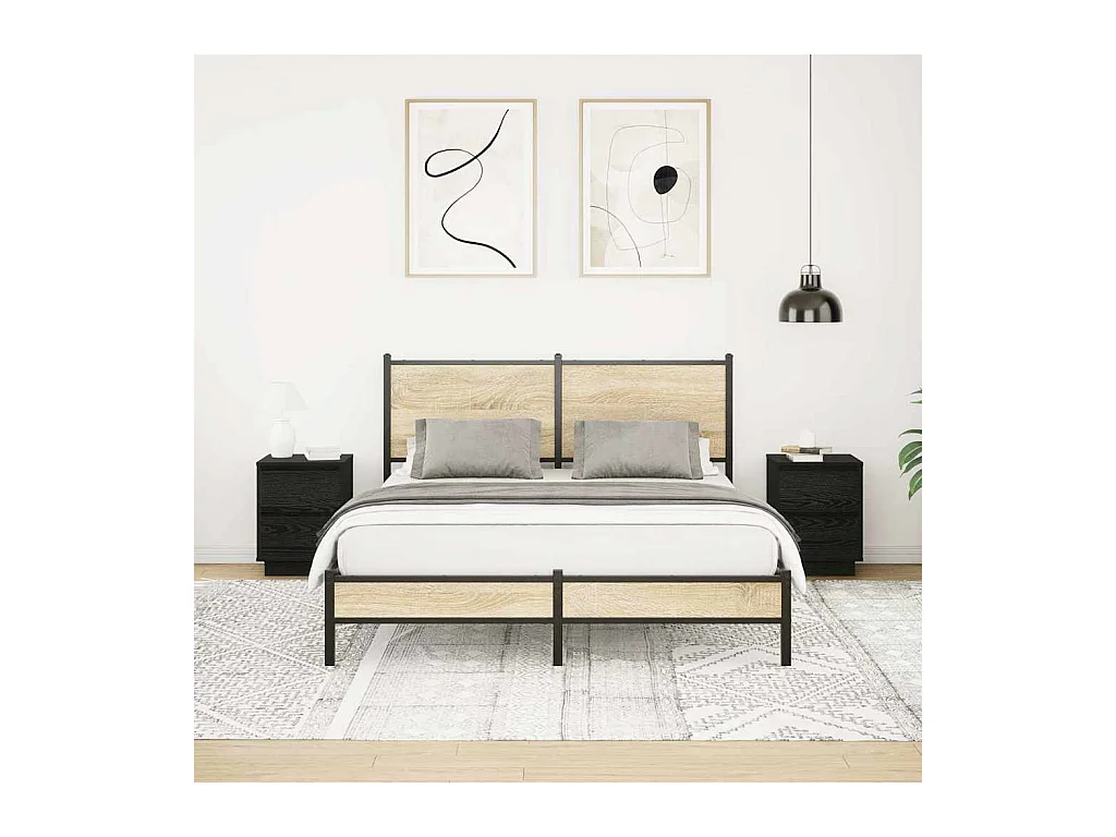 Mesillas de noche | Mesita de noche con luces LED 2 uds negro 38x34x50 cm