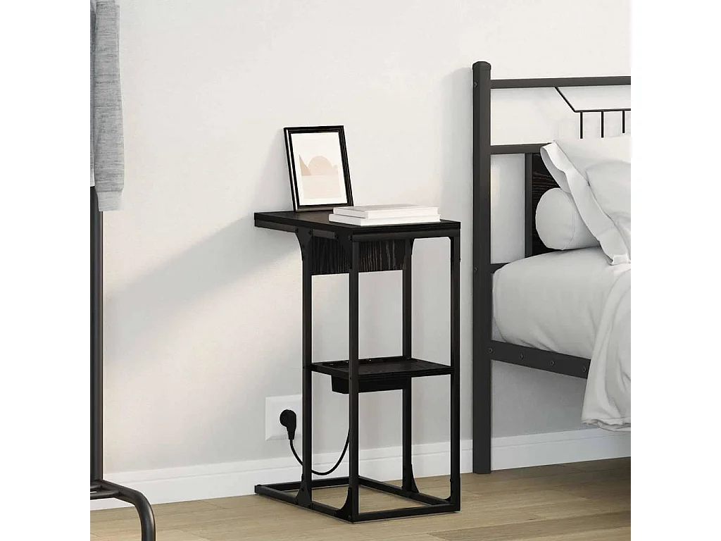 Mesa de Cabeceira | Criado-mudo Moderno Carvalho preto 41.5x26x60.5 cm