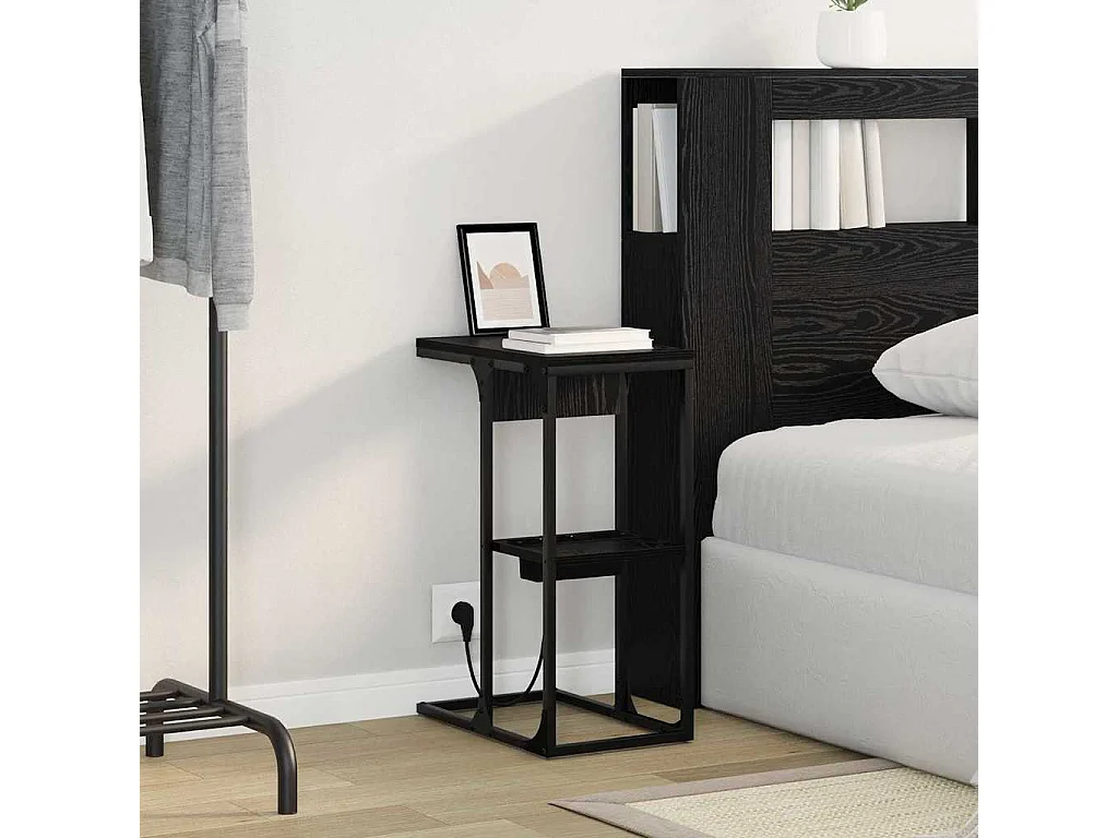 Mesa de Cabeceira | Criado-mudo Moderno Carvalho preto 41.5x26x60.5 cm