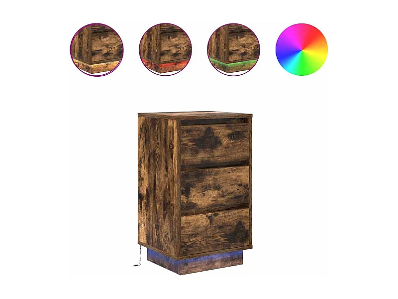 Table de chevet Étroite-Table d'appoint avec Éclairage LED chêne fumé 38x34x65 cm
