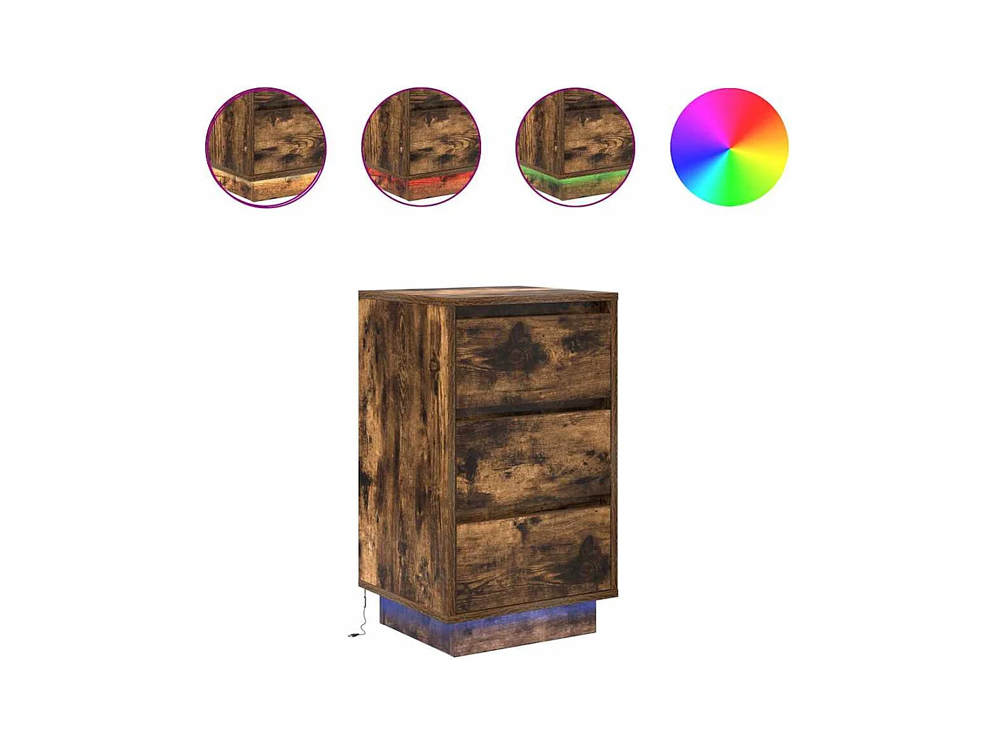 Mesilla de noche | Mesita de noche con luces LED roble ahumado 38x34x65 cm