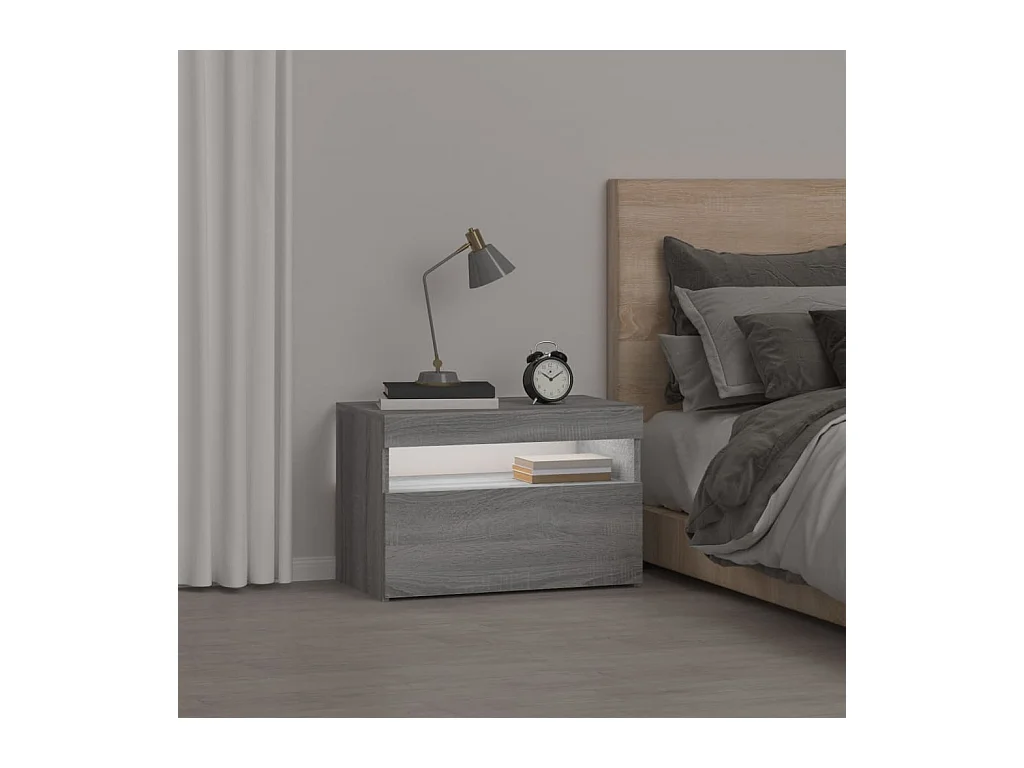 Mesitas de noche | Mesilla de noche con luces LED 2 uds gris Sonoma 60x35x40 cm