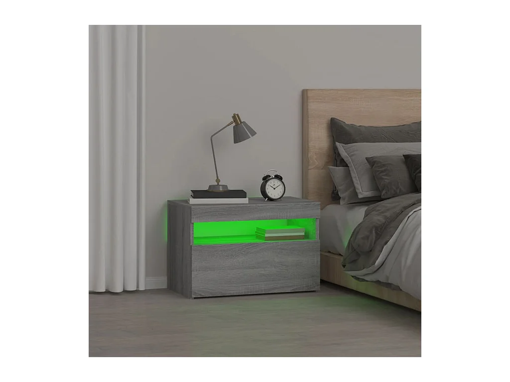 Mesitas de noche | Mesilla de noche con luces LED 2 uds gris Sonoma 60x35x40 cm