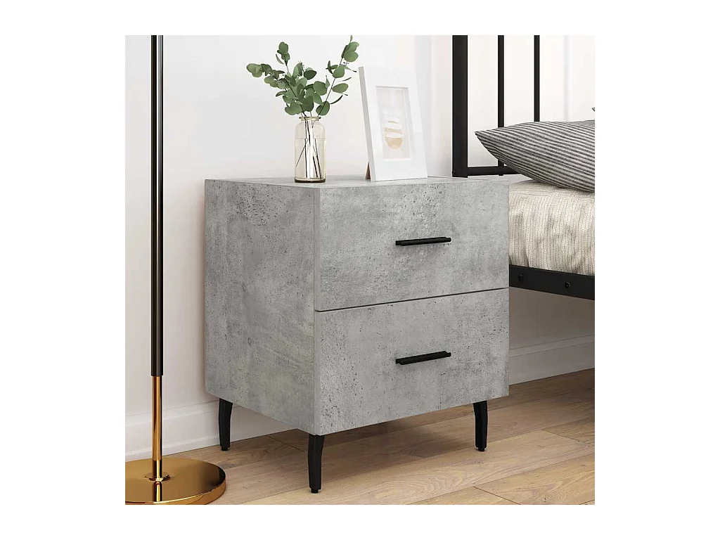 Mesita de noche | Mesilla de noche 2 uds. madera ingeniería gris hormigón 40x35x47,5cm