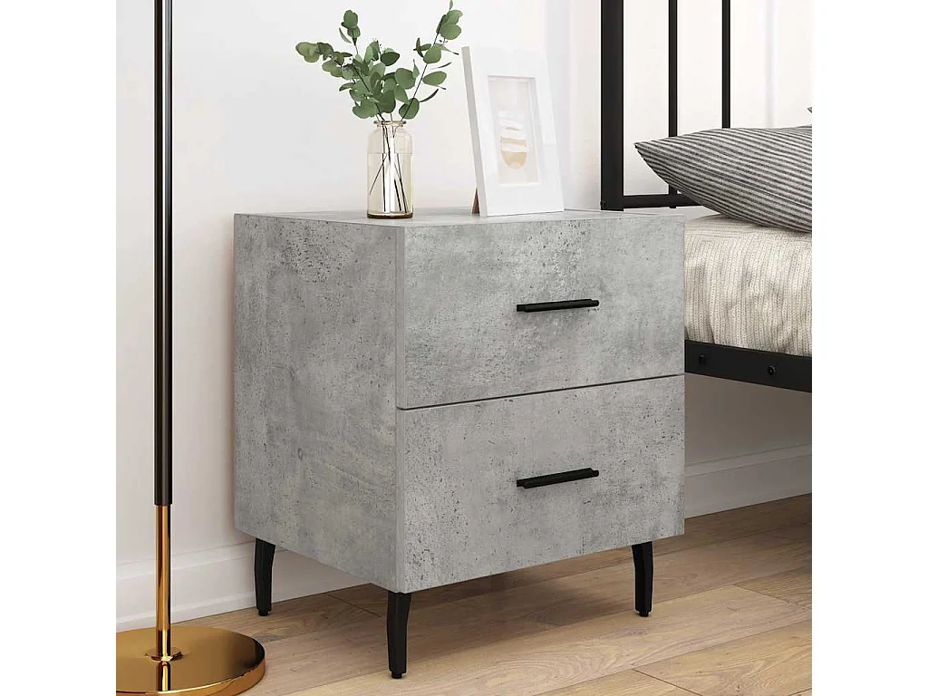 Nachttisch 2er Set-Beistelltisch-Nachttischkommode Betongrau 40x35x47,5 cm Holzwerkstoff SHL38851