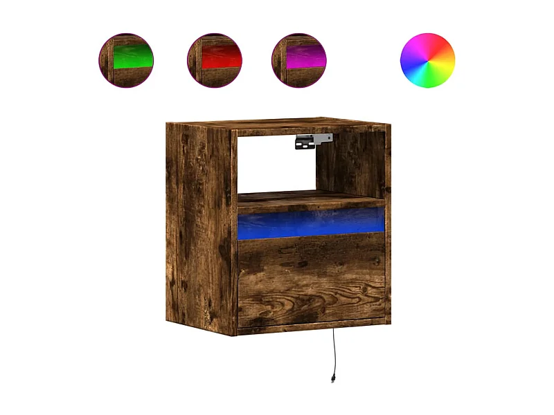 Table de chevet flottante avec Éclairage LED chêne fumé