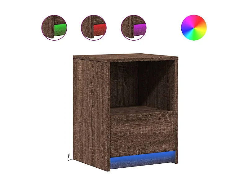 Mesita de noche | Mesilla de noche con luces LED madera de ingeniería roble marrón