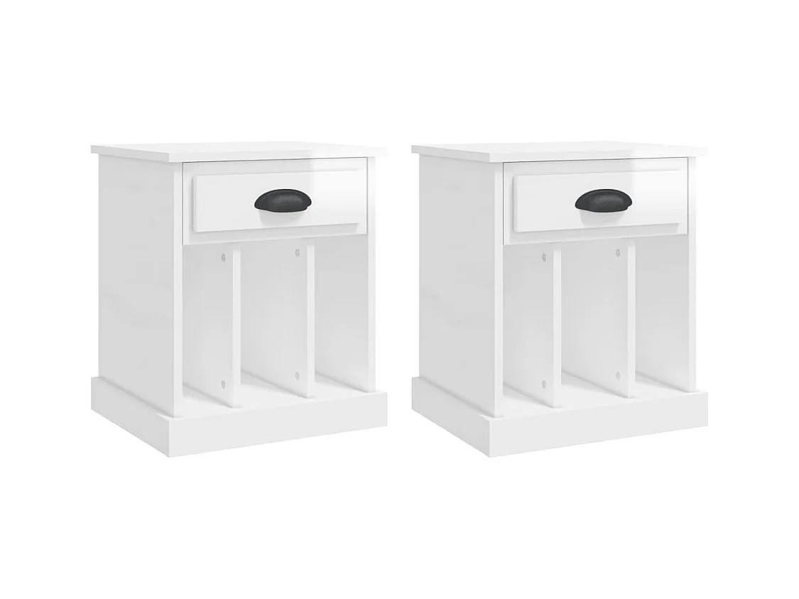 Pack de 2 Mesitas de noche | Mesilla de noche blanco brillante 43x36x50 cm