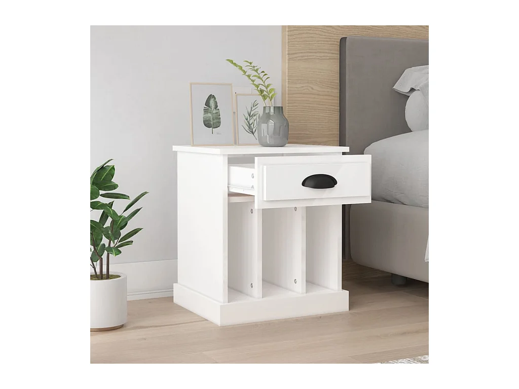 Pack de 2 Mesitas de noche | Mesilla de noche blanco brillante 43x36x50 cm