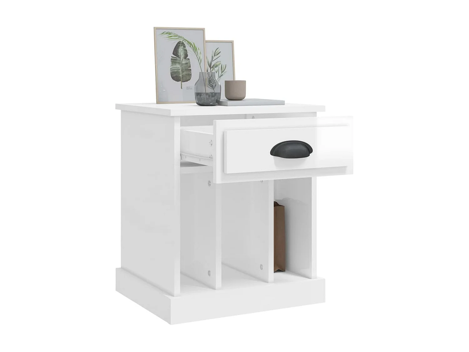 Nachttisch 2er Set-Beistelltisch-Nachttischkommode Hochglanz-Weiß 43x36x50 cm SHL13581