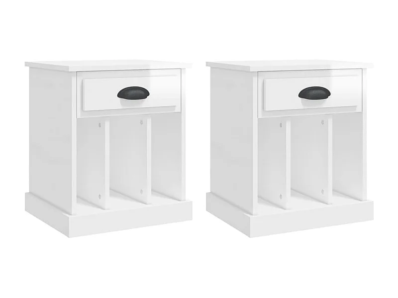 Lot de 2 Tables de chevet avec compartiments ouverts blanc brillant 43x36x50 cm