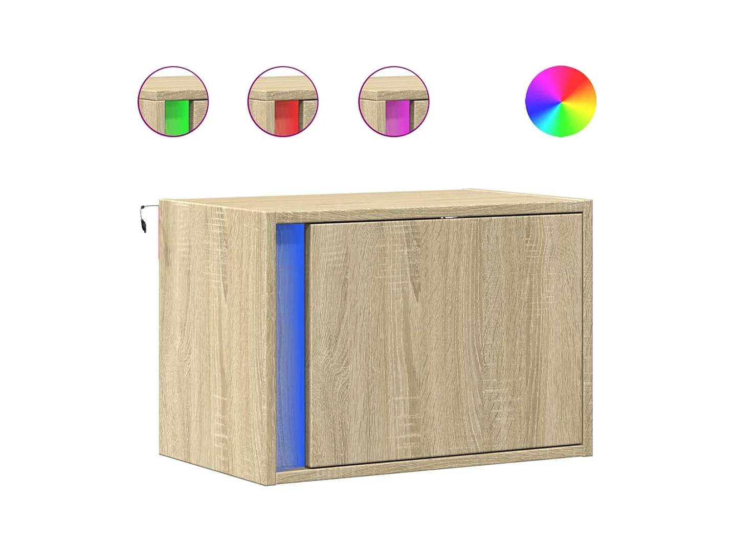 Mesita de noche | Mesilla de noche de pared con luces LED roble Sonoma