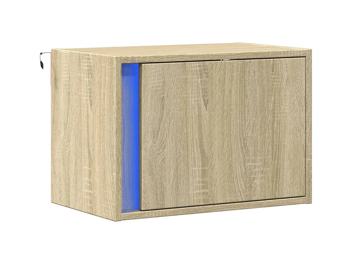 Mesita de noche | Mesilla de noche de pared con luces LED roble Sonoma