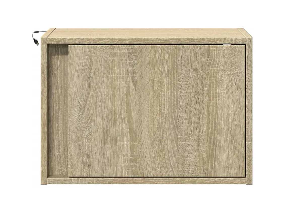 Mesita de noche | Mesilla de noche de pared con luces LED roble Sonoma