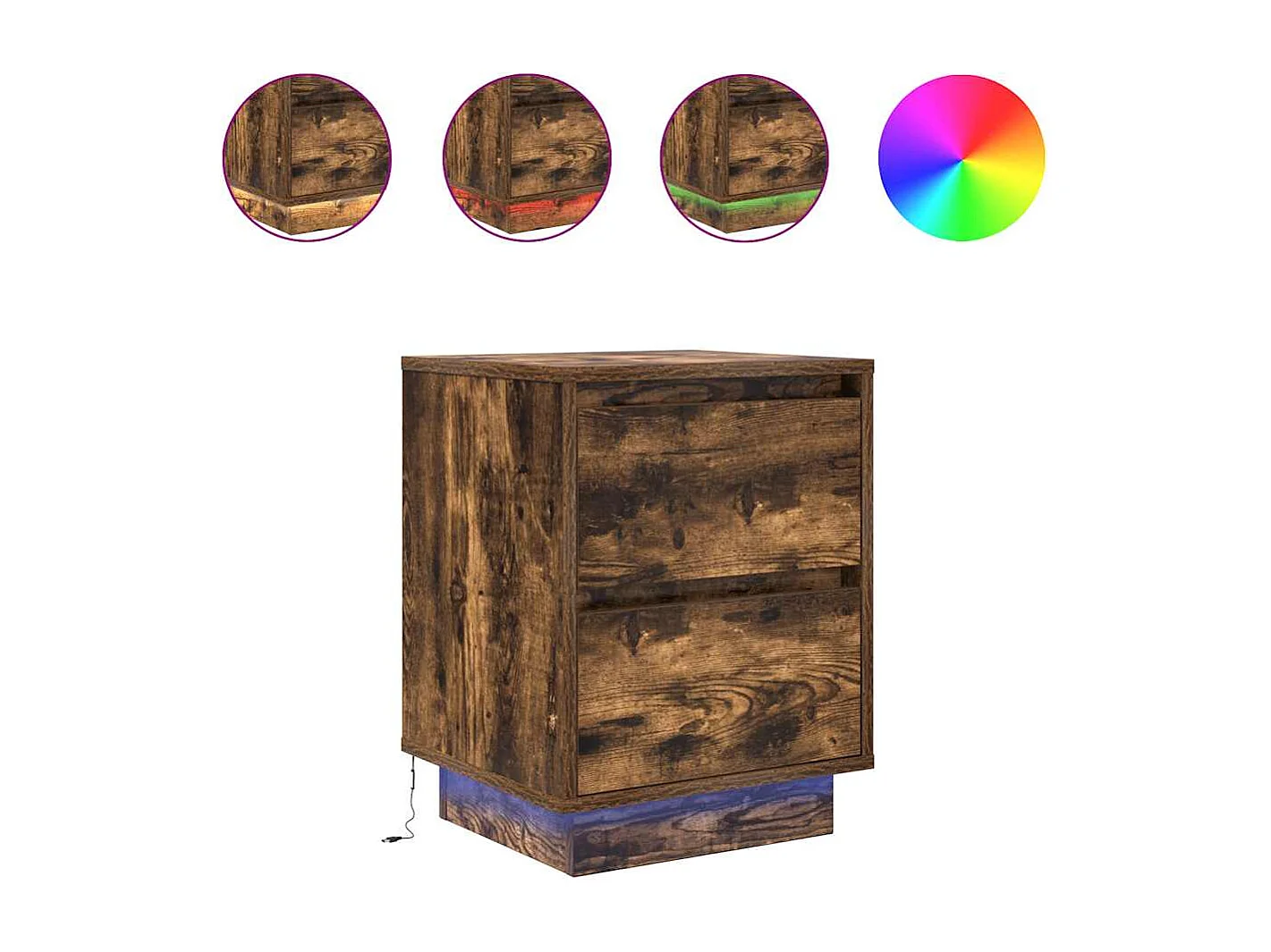 Nachttische mit LED-Leuchten 2er Set | Beistelltisch Räuchereiche 38x34x50 cm SHL20559