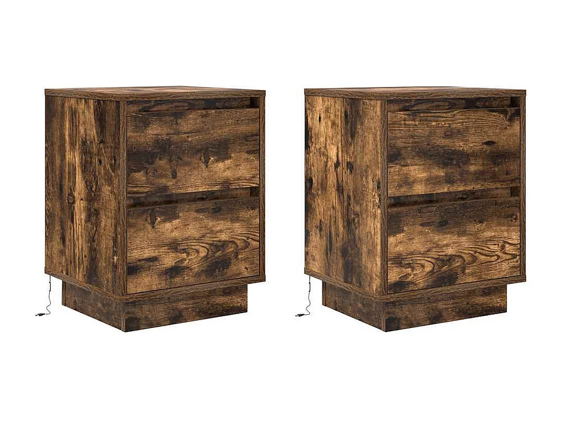 Nachttische mit LED-Leuchten 2er Set | Beistelltisch Räuchereiche 38x34x50 cm SHL20559
