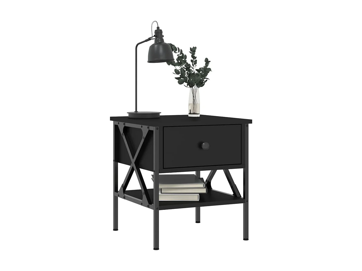 Nachttisch 2er Set-Beistelltisch-Nachttischkommode Schwarz 40x42x45 cm Holzwerkstoff SHL46657