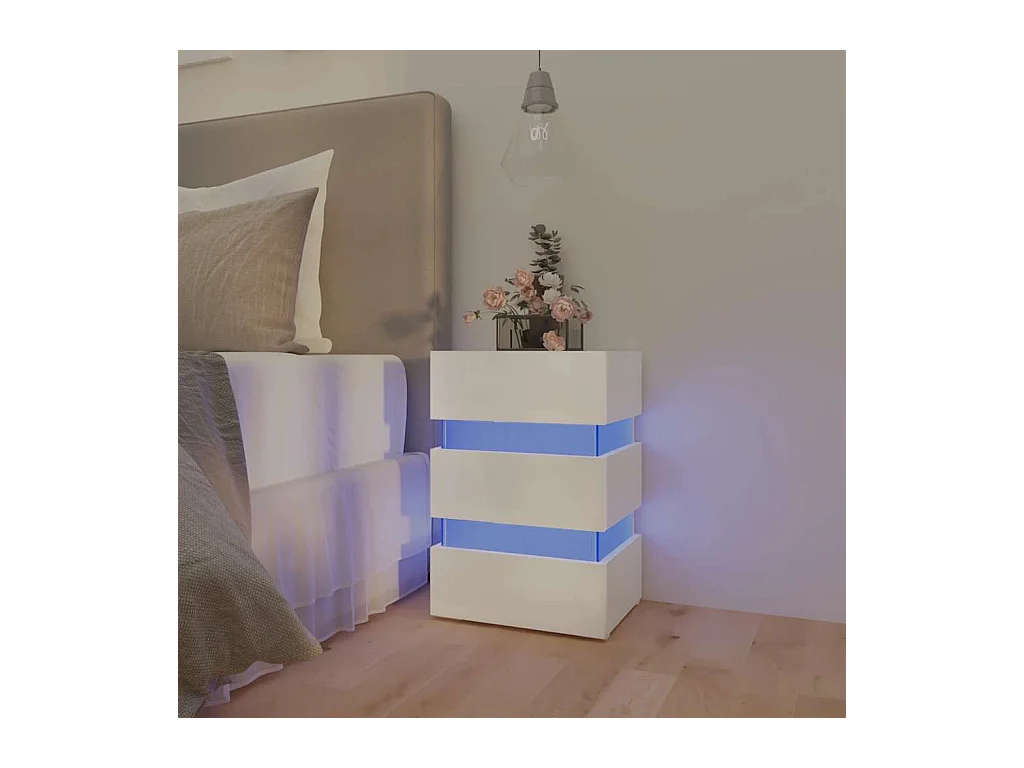 Mesita de noche | Mesilla de noche LED madera ingeniería blanco brillo 45x35x67 cm