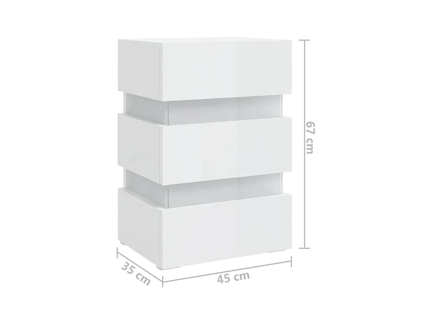 Mesita de noche | Mesilla de noche LED madera ingeniería blanco brillo 45x35x67 cm