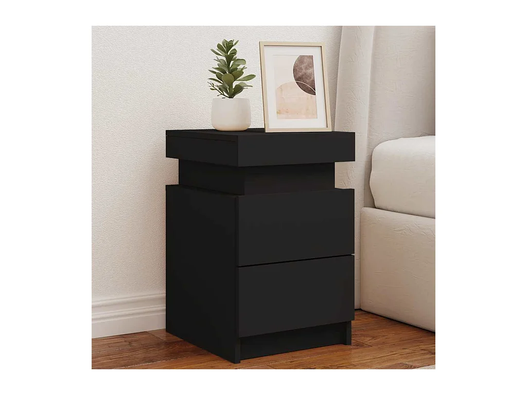 Mesitas de noche | Mesilla de noche con luces LED 2 unidades negro 35x39x55 cm